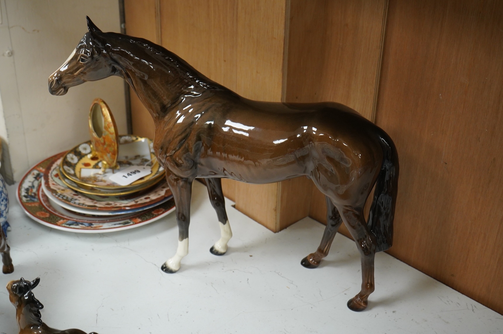 A Beswick large gloss glazed horse, a bison and a shire foal (3) tallest 29cm.